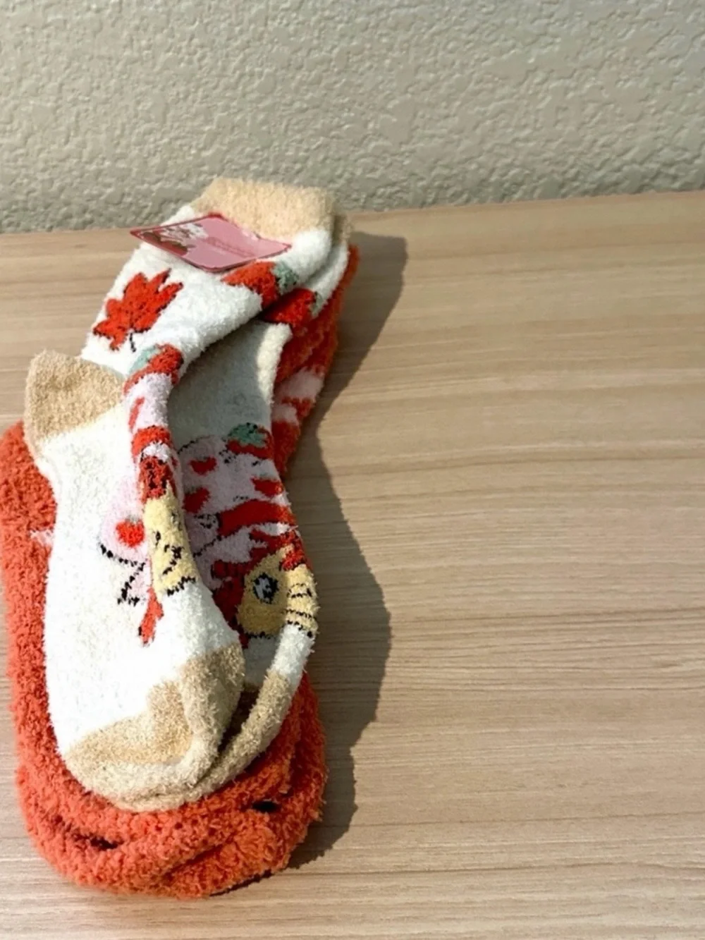 Cozy Strawberry Shortcake Print Fuzzy Ankle Socks - Cream 2 pairs